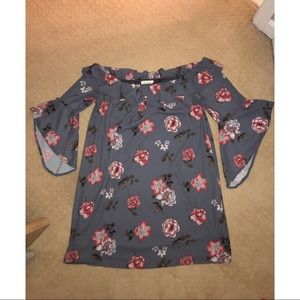 Off the shoulder gray/blue/floral dress